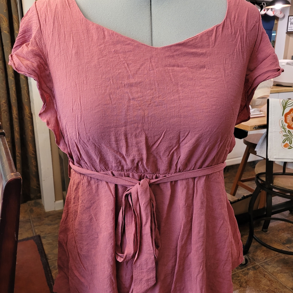 BloomChic Rose-Mauve Tie-Front Short Sleeve Tunic